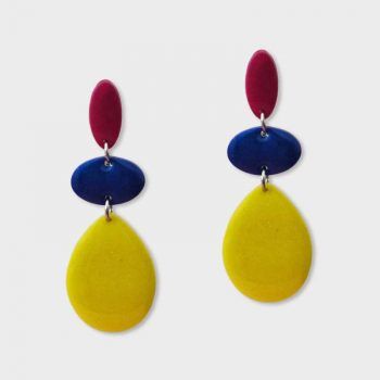 Pendientes amarillo azul y fucsia