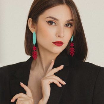 Pendientes largos turquesa rojo