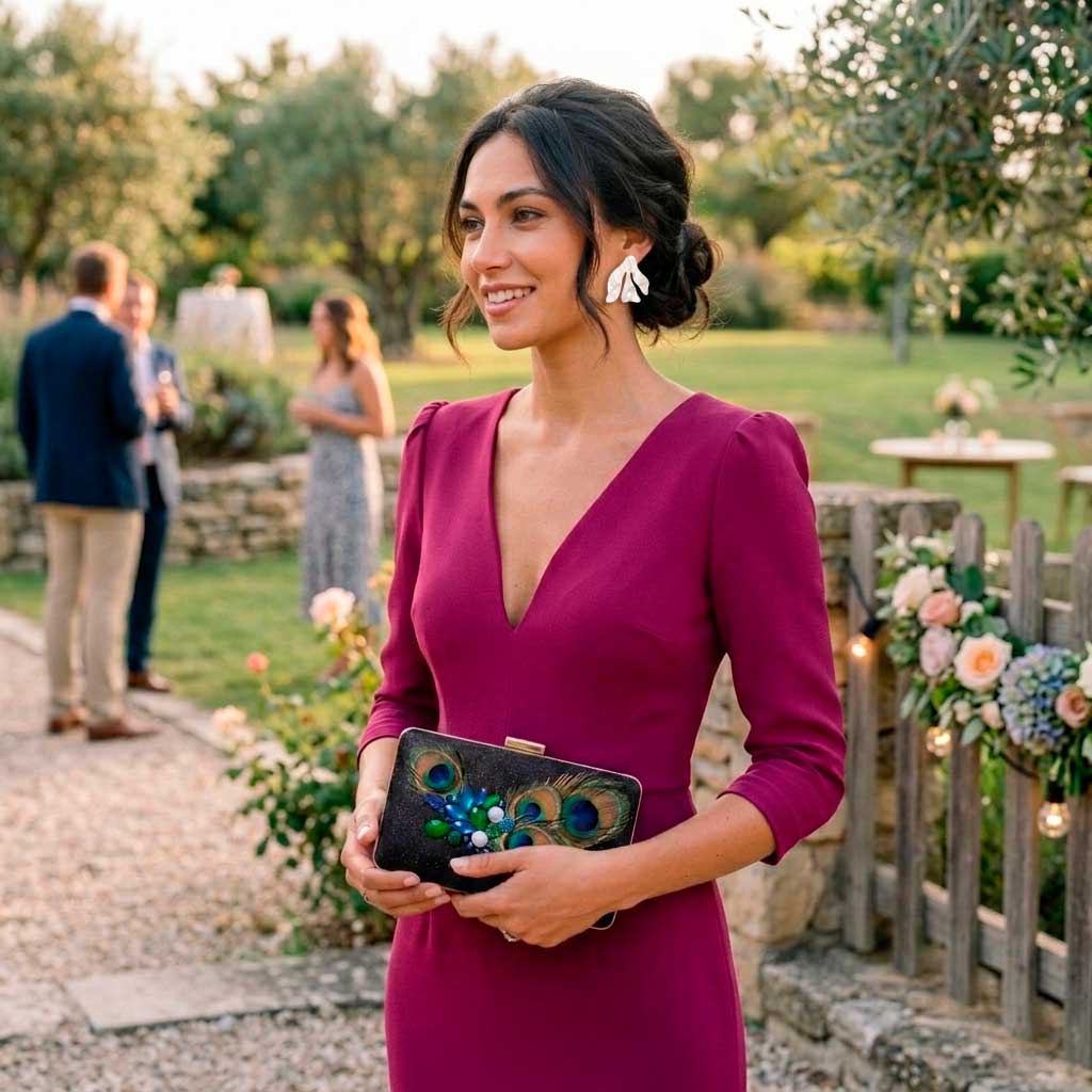 Invitada vestido buganvilla oscuro