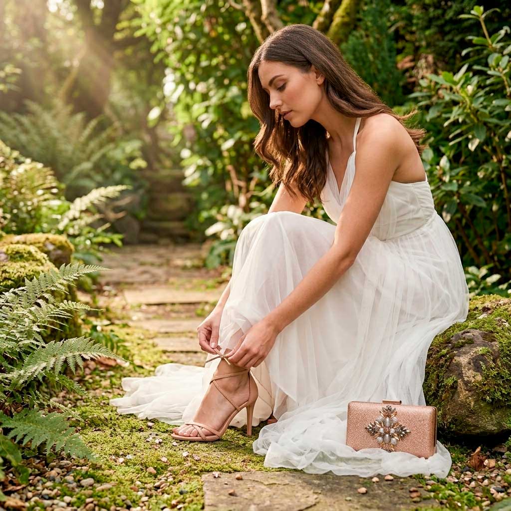 Bolso dorado de pedrería para novia moderna