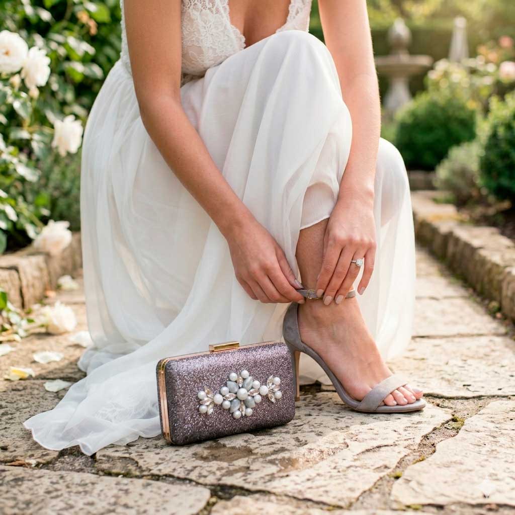 Novia civil bolso de pedrería elegante