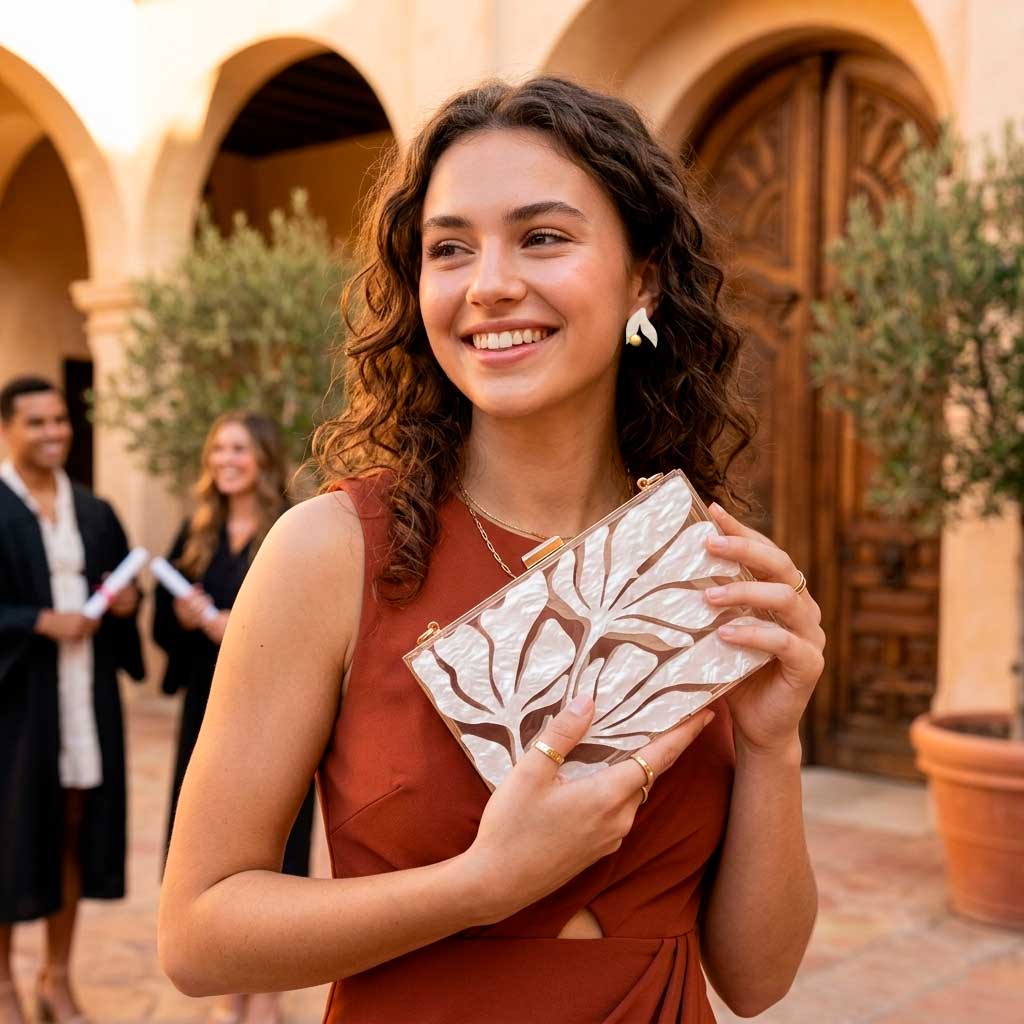 Look graduación con Bolso El Magnolio Blanco Nacarado